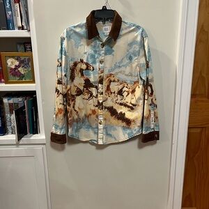 BDG Abstract Print Shirt with Brown Collar